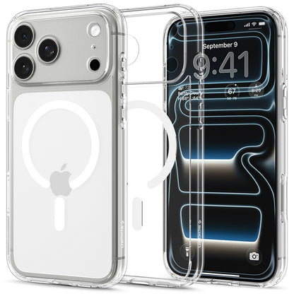 Husa MagSafe pentru Apple iPhone 18 Pro / 17 Pro, Spigen, Ultra Hybrid, Transparenta Alba ACS12155