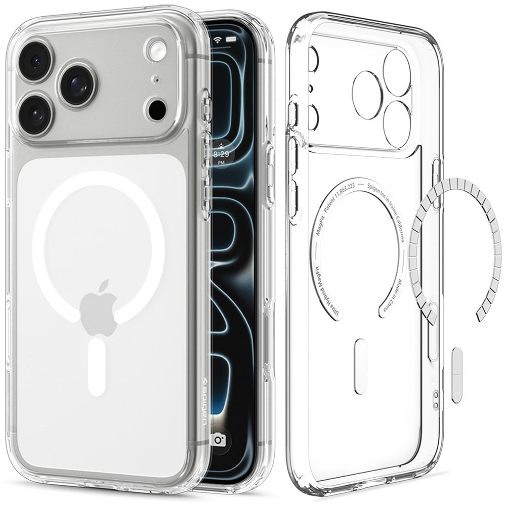 Husa MagSafe pentru Apple iPhone 18 Pro / 17 Pro, Spigen, Ultra Hybrid, Transparenta Alba ACS12155