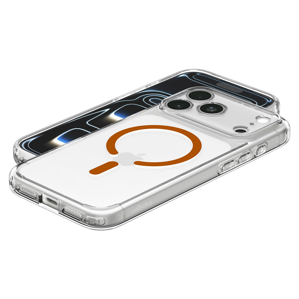 Husa MagSafe pentru Apple iPhone 18 Pro / 17 Pro, Spigen, Ultra Hybrid, Transparenta Portocalie ACS12159