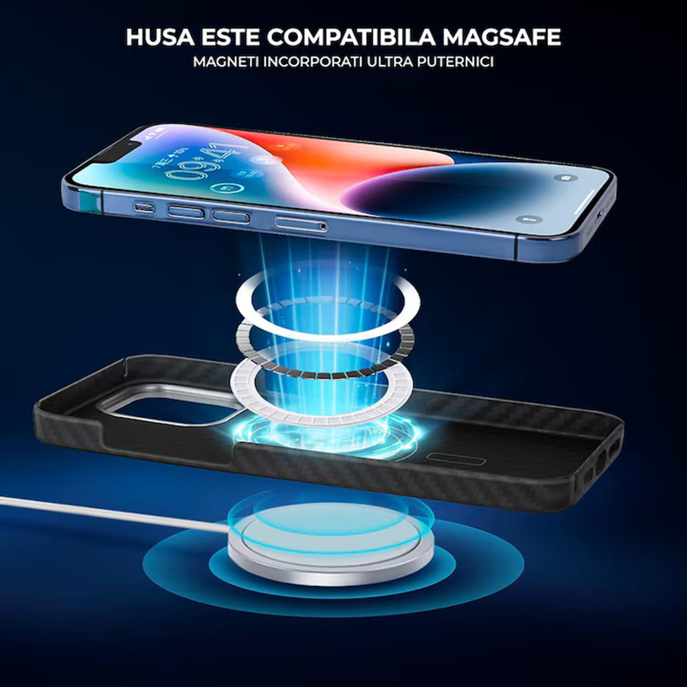 Husa MagSafe pentru Apple iPhone 18 Pro / 17 Pro, Techsuit, Aramid Fiber, Neagra