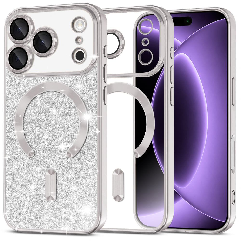 Husa MagSafe pentru Apple iPhone 18 Pro / 17 Pro, Techsuit, Luxury Glitter, Argintie
