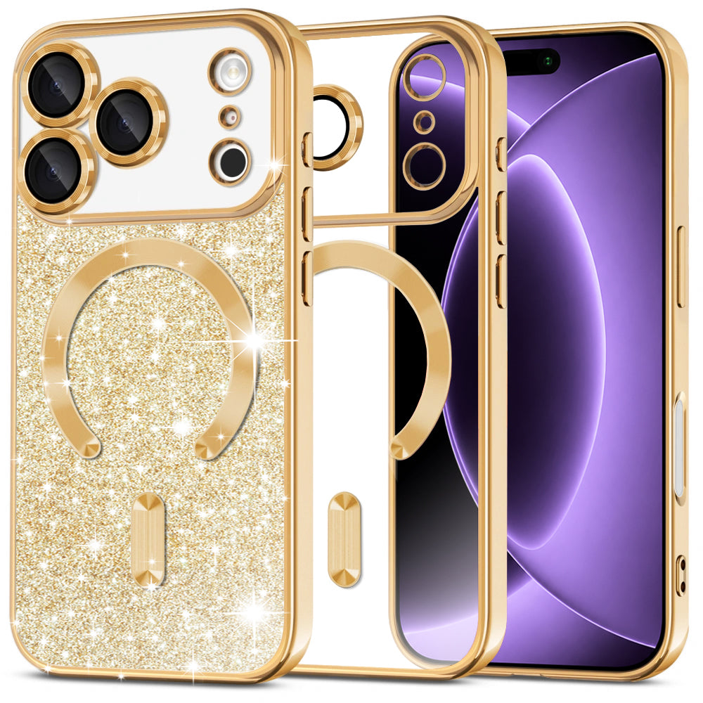 Husa MagSafe pentru Apple iPhone 18 Pro / 17 Pro, Techsuit, Luxury Glitter, Aurie