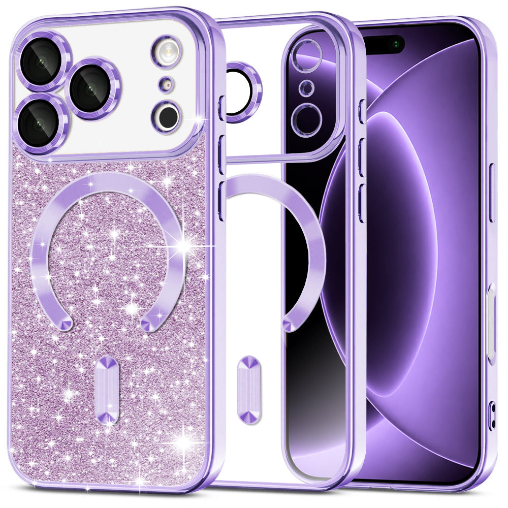 Husa MagSafe pentru Apple iPhone 18 Pro / 17 Pro, Techsuit, Luxury Glitter, Mov Deschis