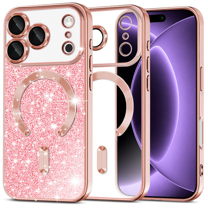 Husa MagSafe pentru Apple iPhone 18 Pro / 17 Pro, Techsuit, Luxury Glitter, Roz Aurie