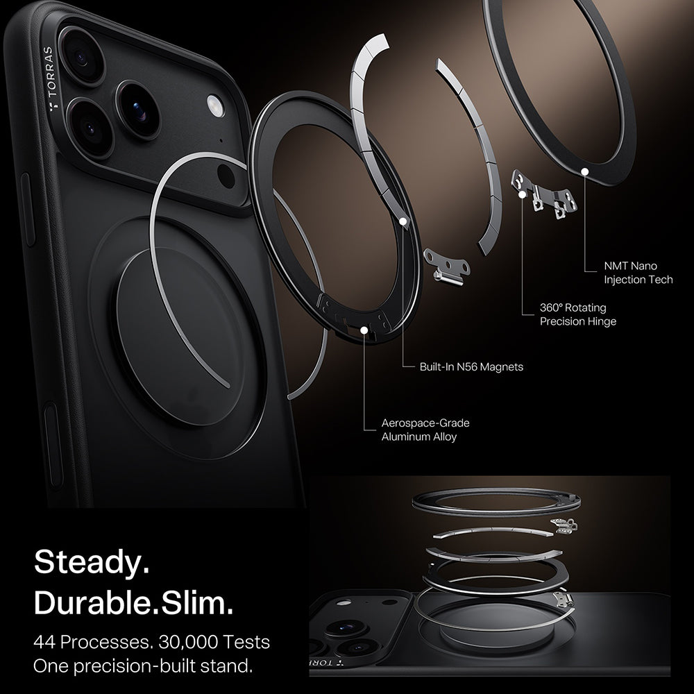 Husa MagSafe pentru Apple iPhone 18 Pro / 17 Pro, Torras, Ostand O1 Guardian, Neagra