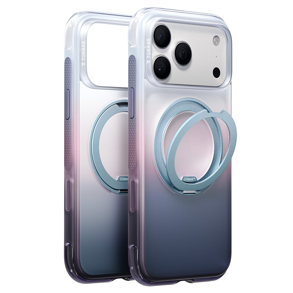 Husa MagSafe pentru Apple iPhone 18 Pro / 17 Pro, Torras, Ostand O3 Air Gradient, Violet Portocalie