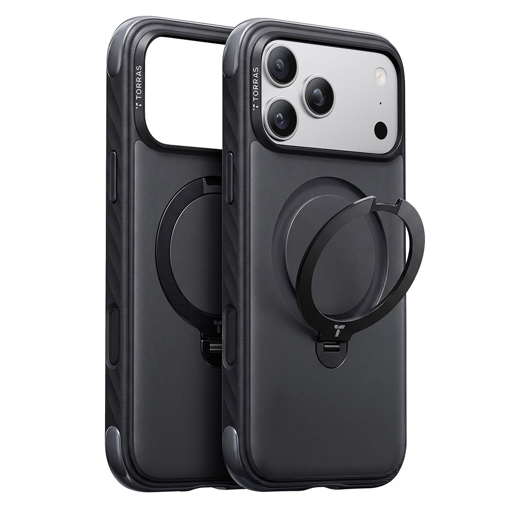 Husa MagSafe pentru Apple iPhone 18 Pro / 17 Pro, Torras, Ostand Q3 Rugged, Neagra