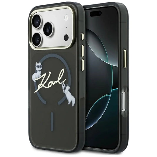Husa MagSafe pentru Apple iPhone 18 Pro, Karl Lagerfeld, IML Choupette Karl Script Logo, Neagra