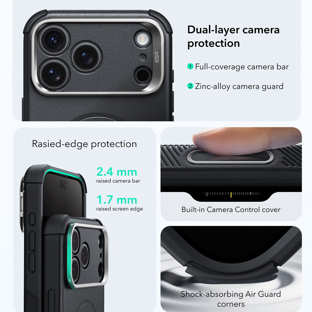 Husa MagSafe pentru Apple iPhone 18 Pro Max / 17 Pro Max, ESR, Cyber Armor Kickstand, Neagra