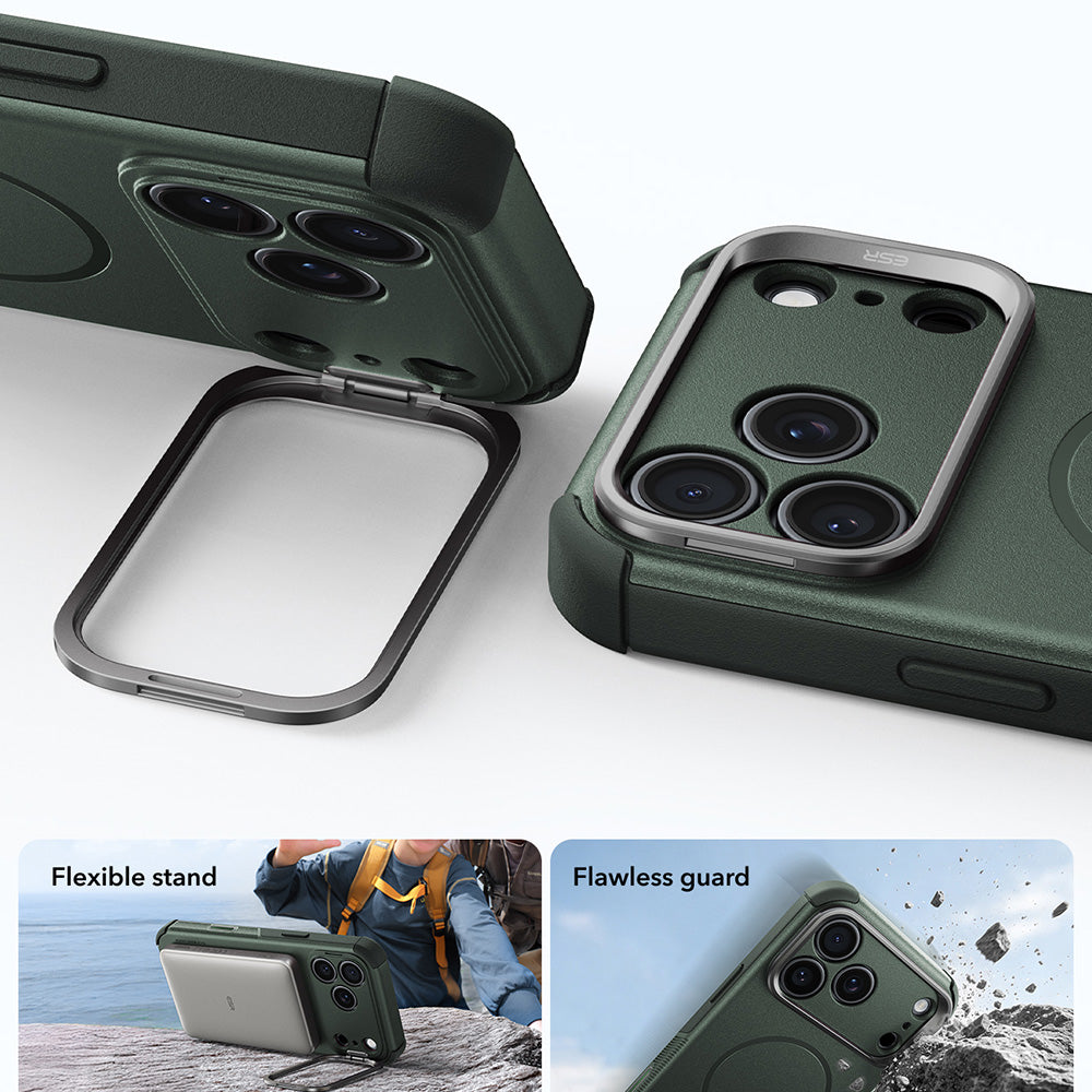 Husa MagSafe pentru Apple iPhone 18 Pro Max / 17 Pro Max, ESR, Cyber Armor Kickstand, Verde