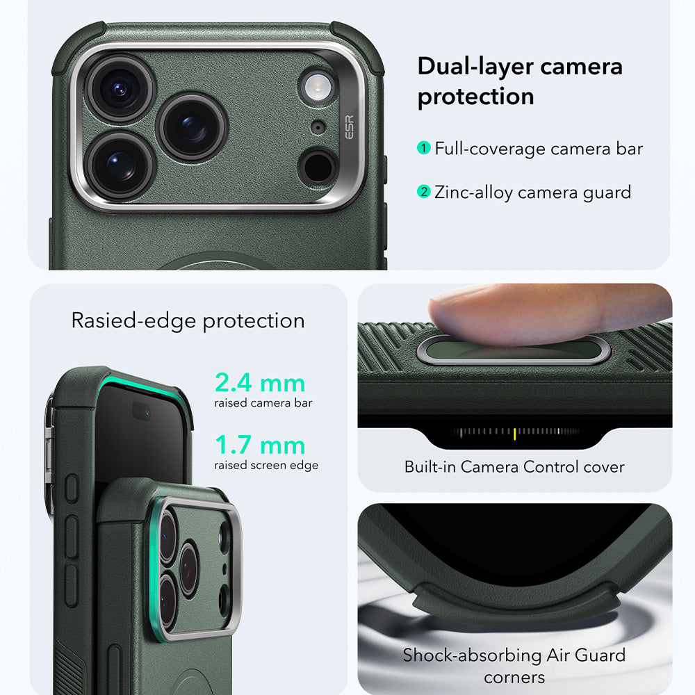 Husa MagSafe pentru Apple iPhone 18 Pro Max / 17 Pro Max, ESR, Cyber Armor Kickstand, Verde