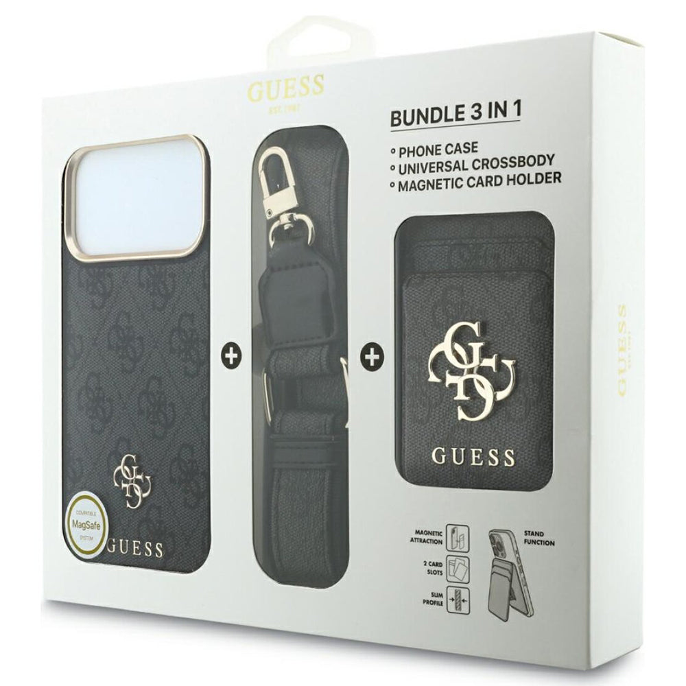 Husa MagSafe pentru Apple iPhone 18 Pro Max / 17 Pro Max, Guess, 4G Cardslot & Big Strap, Neagra