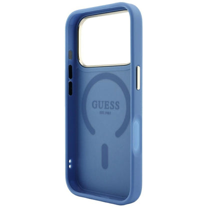 Husa MagSafe pentru Apple iPhone 18 Pro Max / 17 Pro Max, Guess, 4G Embossed Classic, Albastra