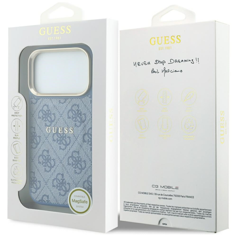 Husa MagSafe pentru Apple iPhone 18 Pro Max / 17 Pro Max, Guess, 4G Embossed Classic, Albastra