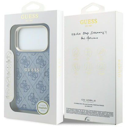 Husa MagSafe pentru Apple iPhone 18 Pro Max / 17 Pro Max, Guess, 4G Embossed Classic, Albastra