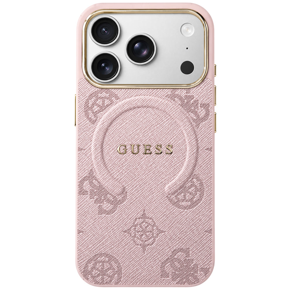Husa MagSafe pentru Apple iPhone 18 Pro Max / 17 Pro Max, Guess, 4G Embossed Ring Classic Logo, Roz