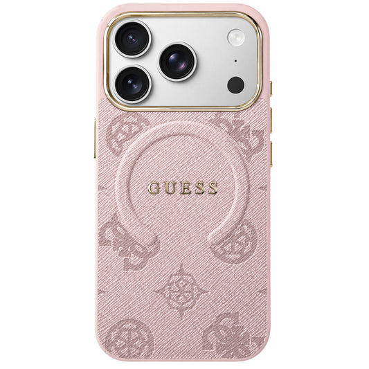 Husa MagSafe pentru Apple iPhone 18 Pro Max / 17 Pro Max, Guess, 4G Embossed Ring Classic Logo, Roz