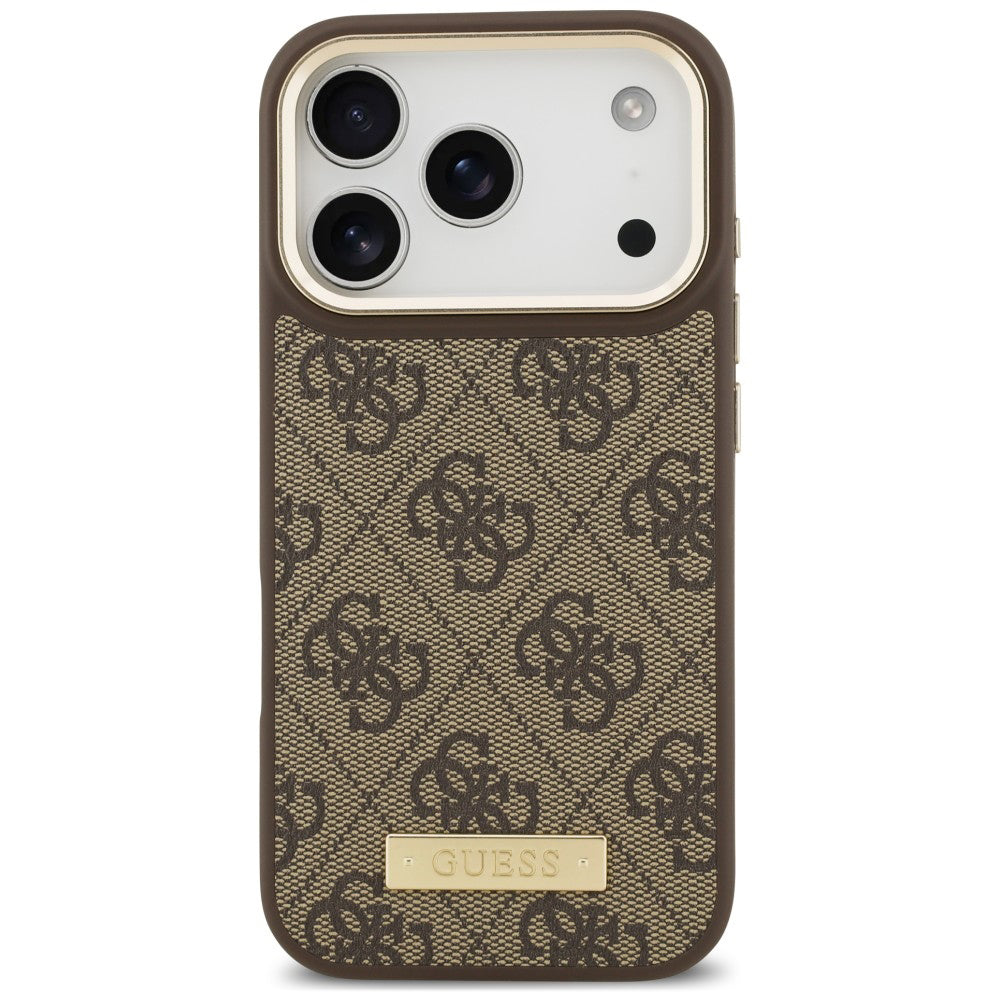 Husa MagSafe pentru Apple iPhone 18 Pro Max / 17 Pro Max, Guess, 4G Logo Plate, Maro