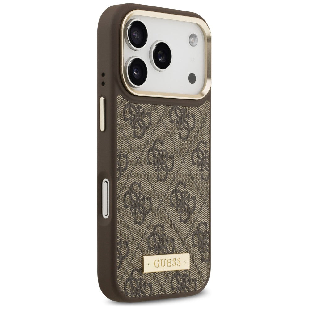 Husa MagSafe pentru Apple iPhone 18 Pro Max / 17 Pro Max, Guess, 4G Logo Plate, Maro