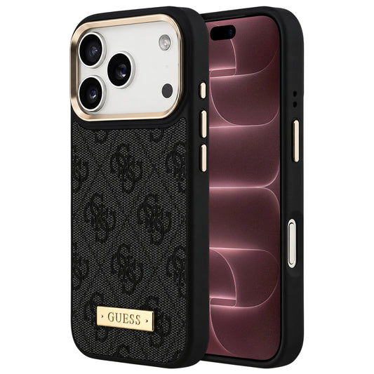 Husa MagSafe pentru Apple iPhone 18 Pro Max / 17 Pro Max, Guess, 4G Logo Plate, Neagra