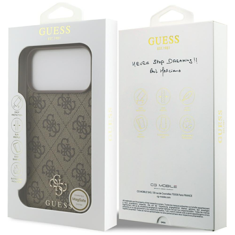 Husa MagSafe pentru Apple iPhone 18 Pro Max / 17 Pro Max, Guess, 4G Small and Classic, Maro