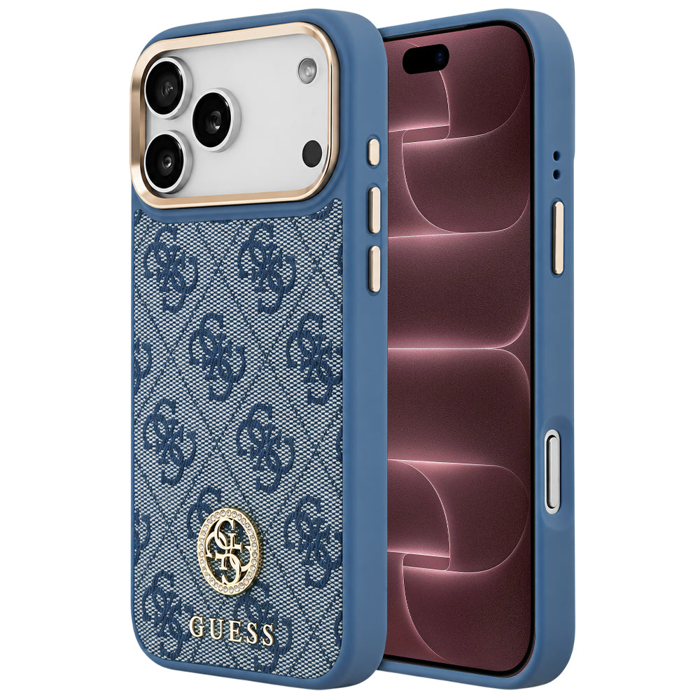 Husa MagSafe pentru Apple iPhone 18 Pro Max / 17 Pro Max, Guess, 4G Strass Logo, Albastra