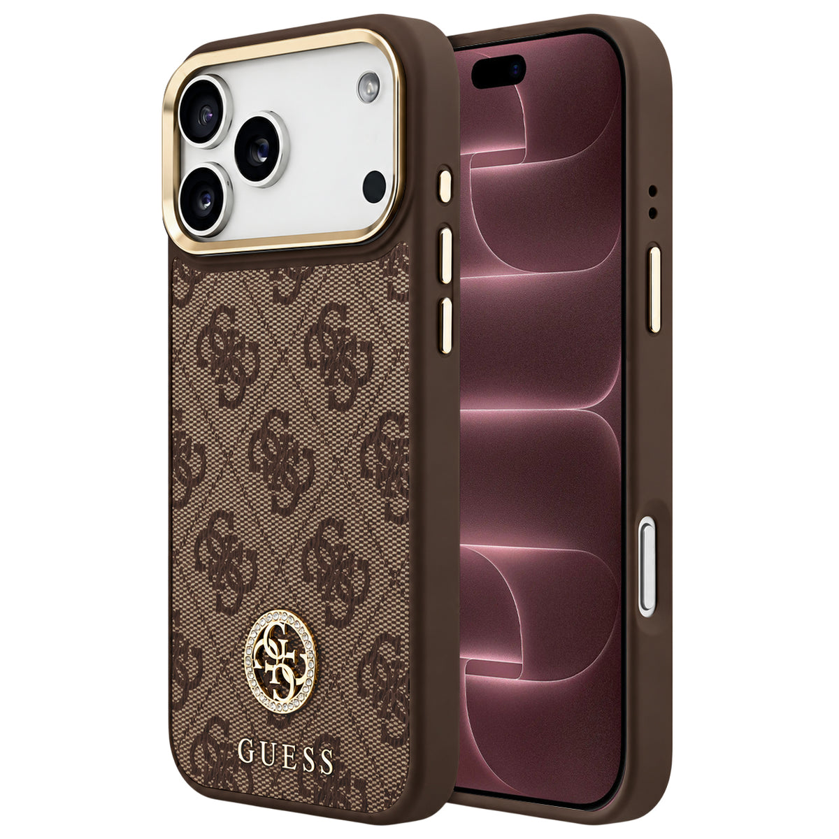 Husa MagSafe pentru Apple iPhone 18 Pro Max / 17 Pro Max, Guess, 4G Strass Logo, Maro