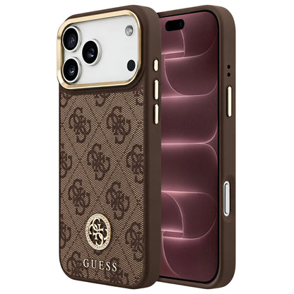 Husa MagSafe pentru Apple iPhone 18 Pro Max / 17 Pro Max, Guess, 4G Strass Logo, Maro