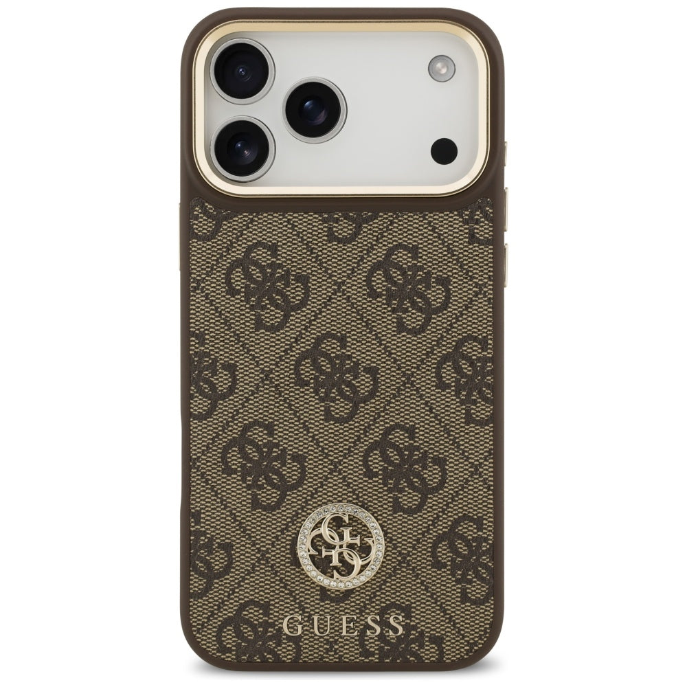 Husa MagSafe pentru Apple iPhone 18 Pro Max / 17 Pro Max, Guess, 4G Strass Logo, Maro