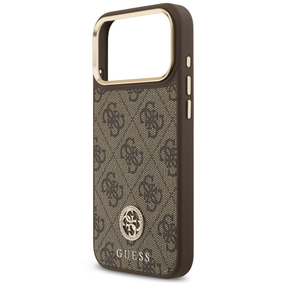 Husa MagSafe pentru Apple iPhone 18 Pro Max / 17 Pro Max, Guess, 4G Strass Logo, Maro