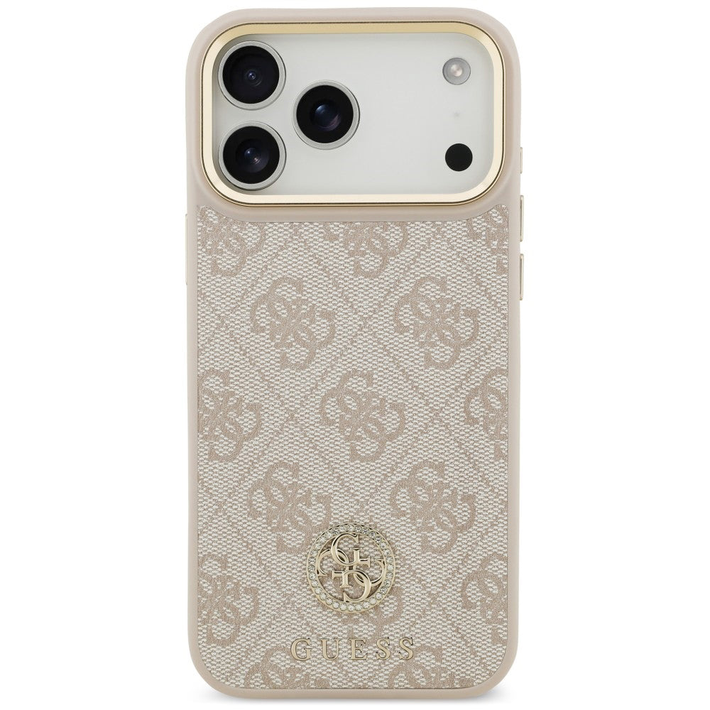 Husa MagSafe pentru Apple iPhone 18 Pro Max / 17 Pro Max, Guess, 4G Strass Logo, Roz
