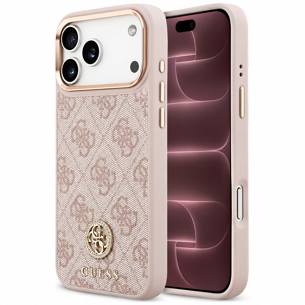 Husa MagSafe pentru Apple iPhone 18 Pro Max / 17 Pro Max, Guess, 4G Strass Logo, Roz