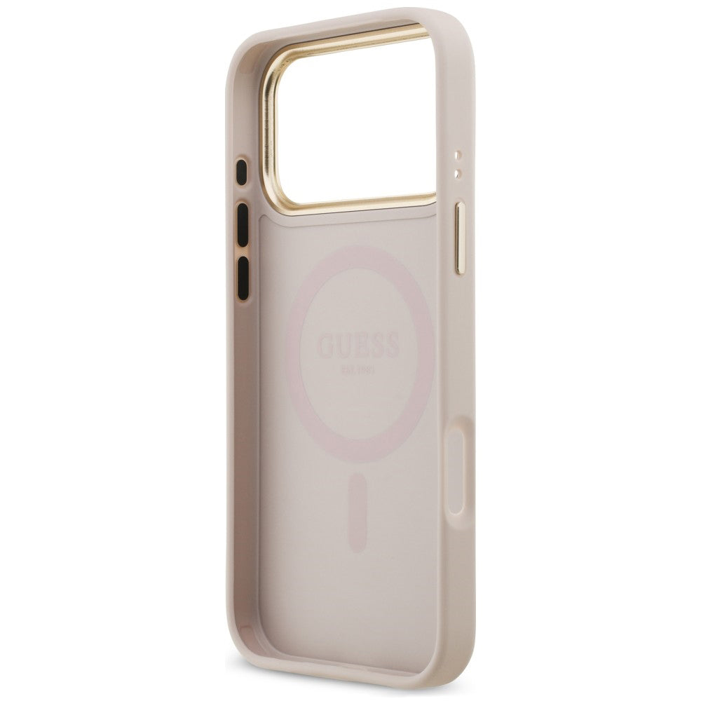Husa MagSafe pentru Apple iPhone 18 Pro Max / 17 Pro Max, Guess, 4G Strass Logo, Roz