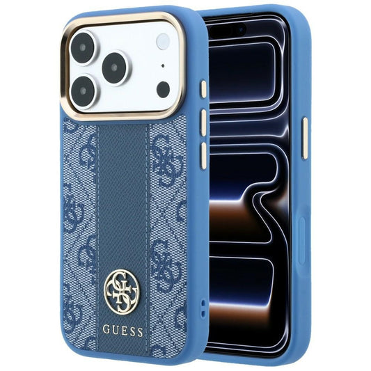 Husa MagSafe pentru Apple iPhone 18 Pro Max / 17 Pro Max, Guess, 4G Stripe Round Classic Logo, Albastra
