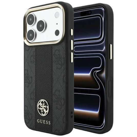 Husa MagSafe pentru Apple iPhone 18 Pro Max / 17 Pro Max, Guess, 4G Stripe Round Classic Logo, Neagra