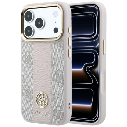 Husa MagSafe pentru Apple iPhone 18 Pro Max / 17 Pro Max, Guess, 4G Stripe Round Classic Logo, Roz