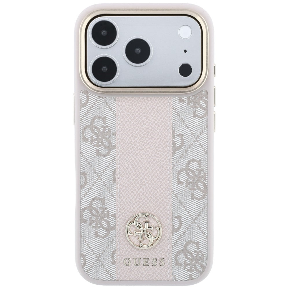 Husa MagSafe pentru Apple iPhone 18 Pro Max / 17 Pro Max, Guess, 4G Stripe Round Classic Logo, Roz