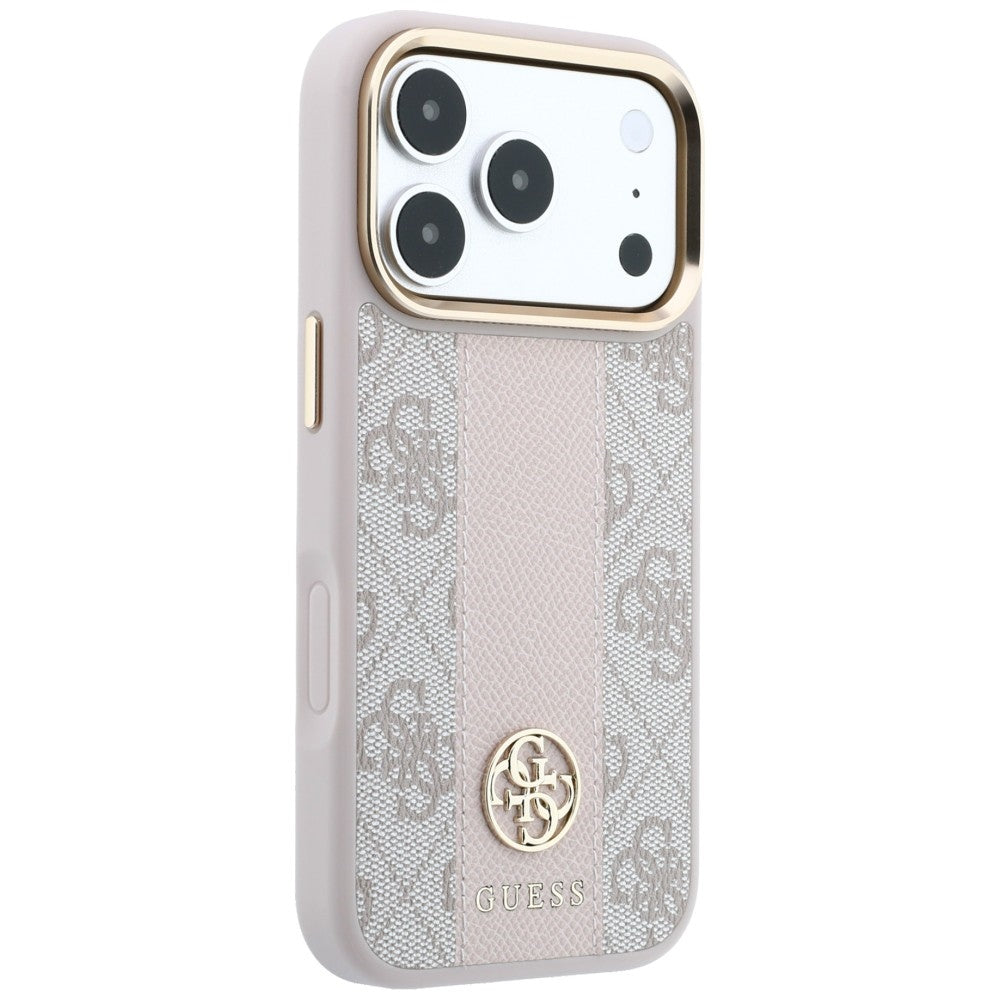 Husa MagSafe pentru Apple iPhone 18 Pro Max / 17 Pro Max, Guess, 4G Stripe Round Classic Logo, Roz