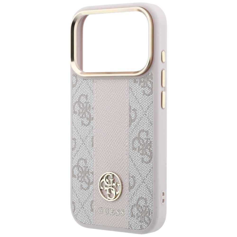 Husa MagSafe pentru Apple iPhone 18 Pro Max / 17 Pro Max, Guess, 4G Stripe Round Classic Logo, Roz