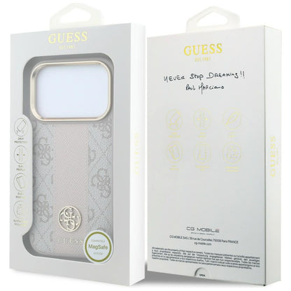 Husa MagSafe pentru Apple iPhone 18 Pro Max / 17 Pro Max, Guess, 4G Stripe Round Classic Logo, Roz
