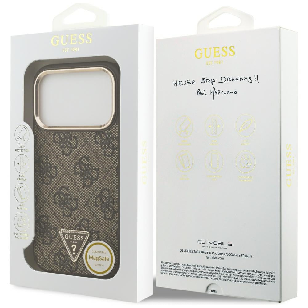 Husa MagSafe pentru Apple iPhone 18 Pro Max / 17 Pro Max, Guess, 4G Triangle Logo, Maro
