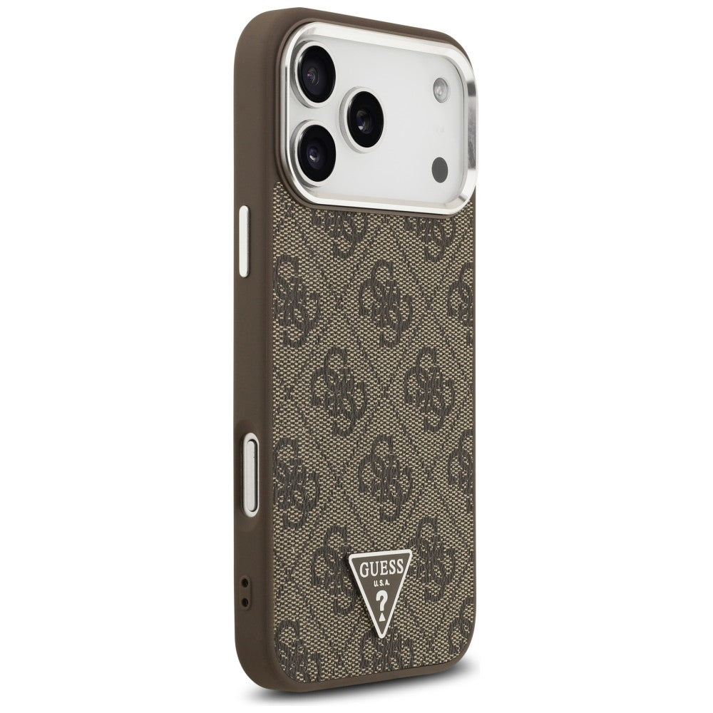Husa MagSafe pentru Apple iPhone 18 Pro Max / 17 Pro Max, Guess, 4G Triangle Logo, Maro Argintie