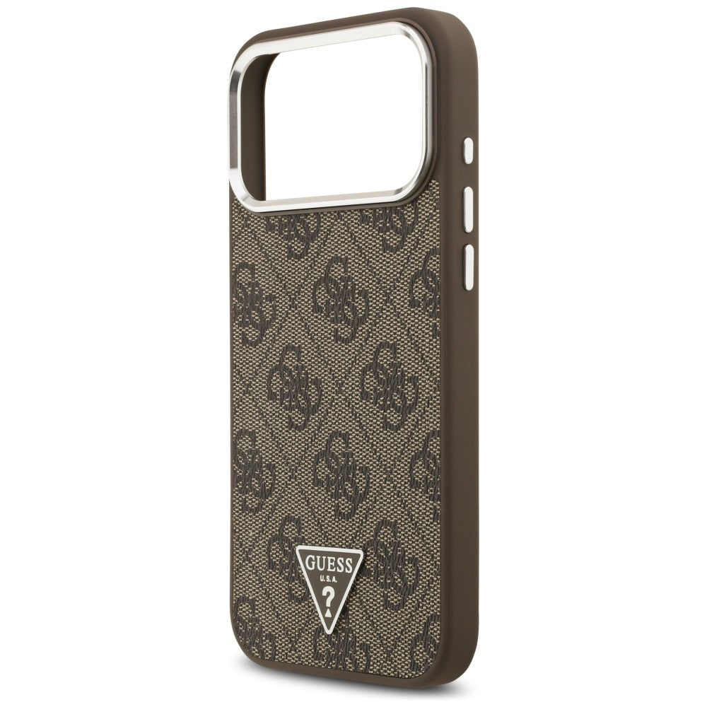 Husa MagSafe pentru Apple iPhone 18 Pro Max / 17 Pro Max, Guess, 4G Triangle Logo, Maro Argintie