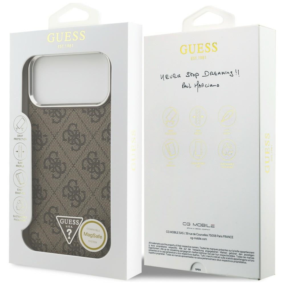Husa MagSafe pentru Apple iPhone 18 Pro Max / 17 Pro Max, Guess, 4G Triangle Logo, Maro Argintie