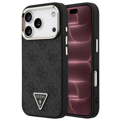 Husa MagSafe pentru Apple iPhone 18 Pro Max / 17 Pro Max, Guess, 4G Triangle Logo, Neagra Aurie