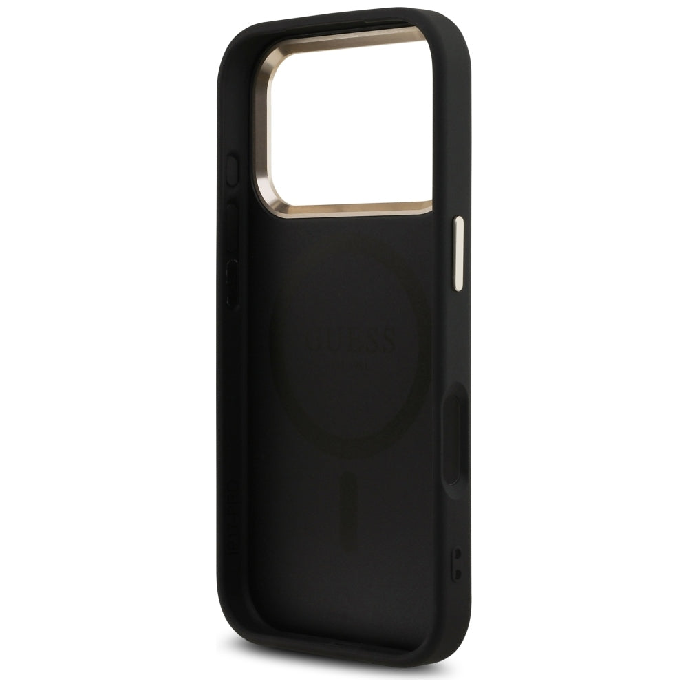 Husa MagSafe pentru Apple iPhone 18 Pro Max / 17 Pro Max, Guess, 4G Triangle Logo, Neagra Aurie