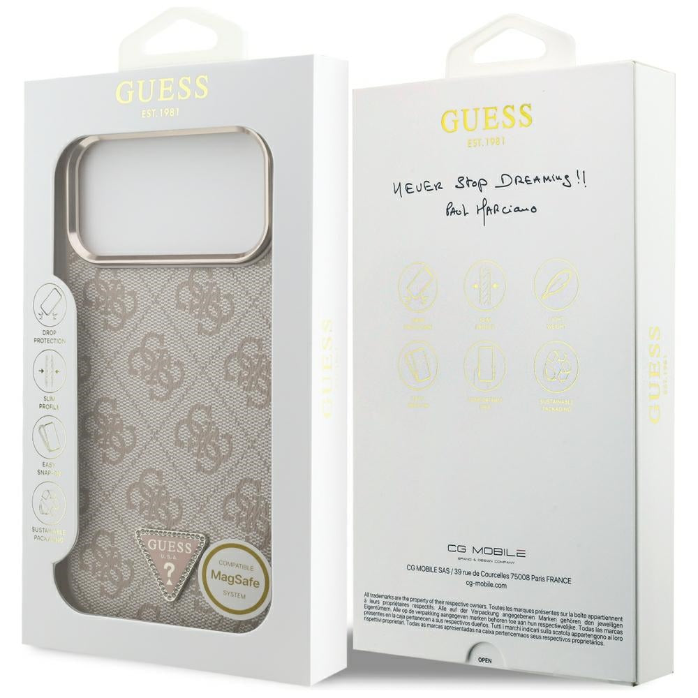 Husa MagSafe pentru Apple iPhone 18 Pro Max / 17 Pro Max, Guess, 4G Triangle Logo, Roz
