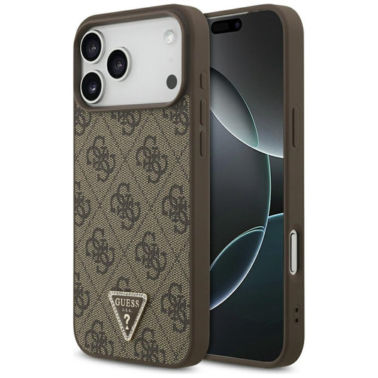 Husa MagSafe pentru Apple iPhone 18 Pro Max / 17 Pro Max, Guess, 4G Triangle Strass, Maro