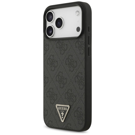 Husa MagSafe pentru Apple iPhone 18 Pro Max / 17 Pro Max, Guess, 4G Triangle Strass, Neagra