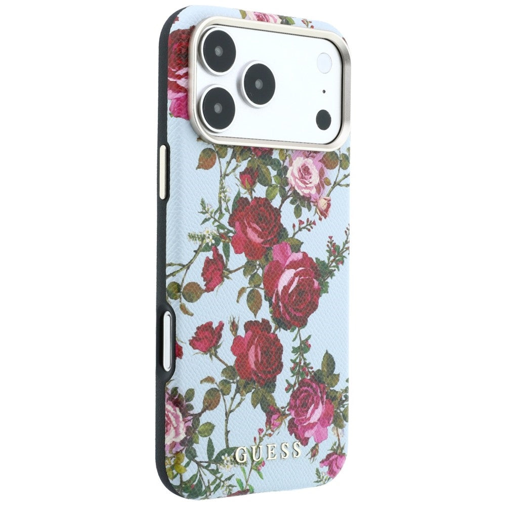 Husa MagSafe pentru Apple iPhone 18 Pro Max / 17 Pro Max, Guess, Blossom Roses Print, Bleu
